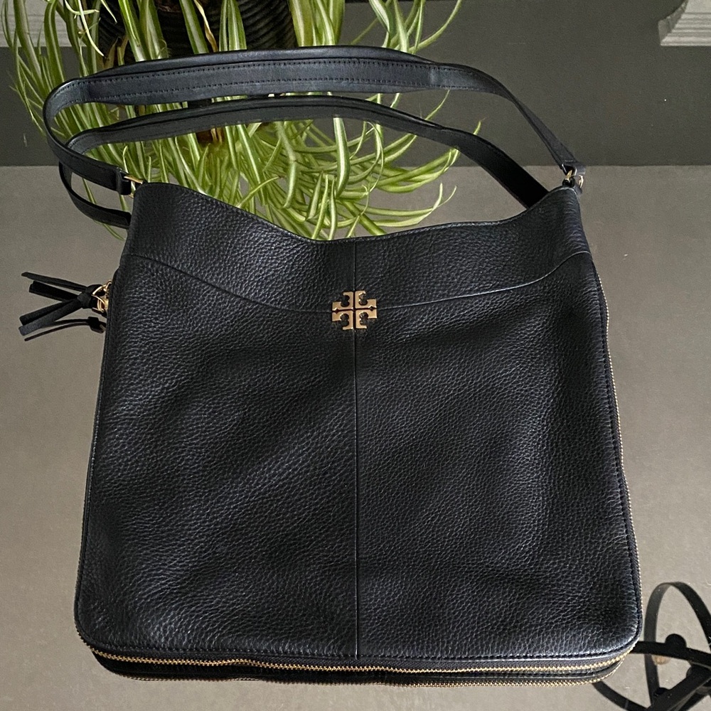 Tory Burch Black Pebbled Leather Shoulder Bag/Tote Purse
